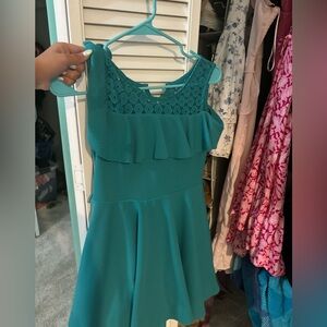 Teal ruffle kids dress